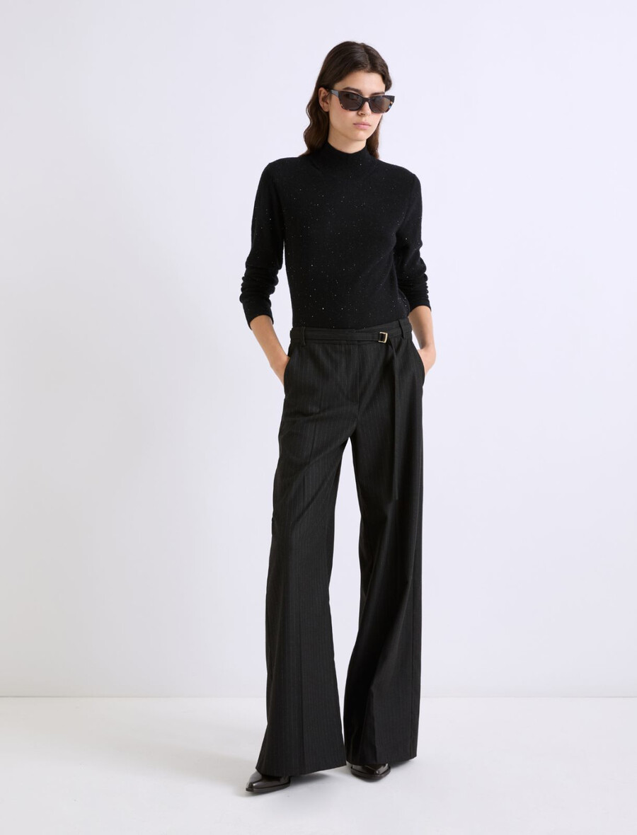 rollkragenpullover mit mikropailletten – schwarz