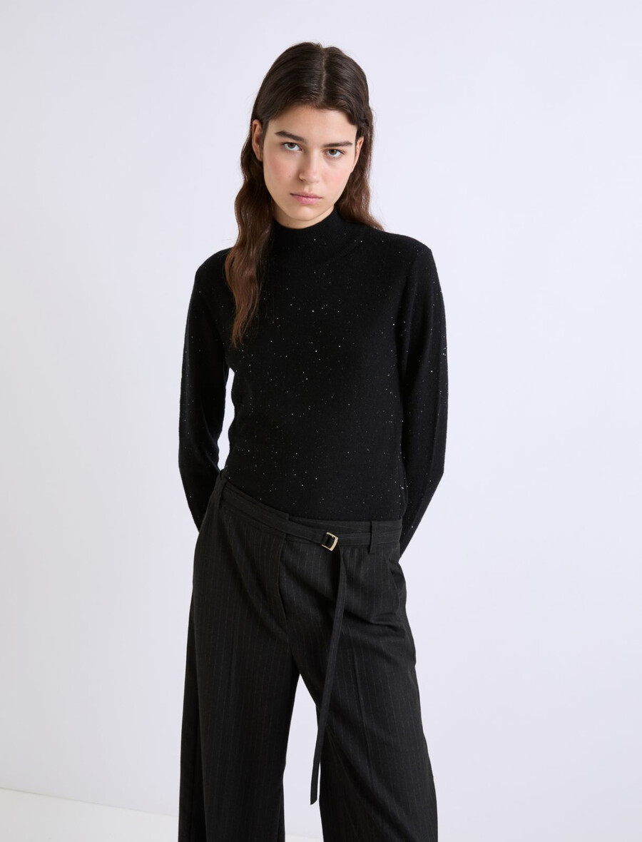 rollkragenpullover mit mikropailletten – schwarz