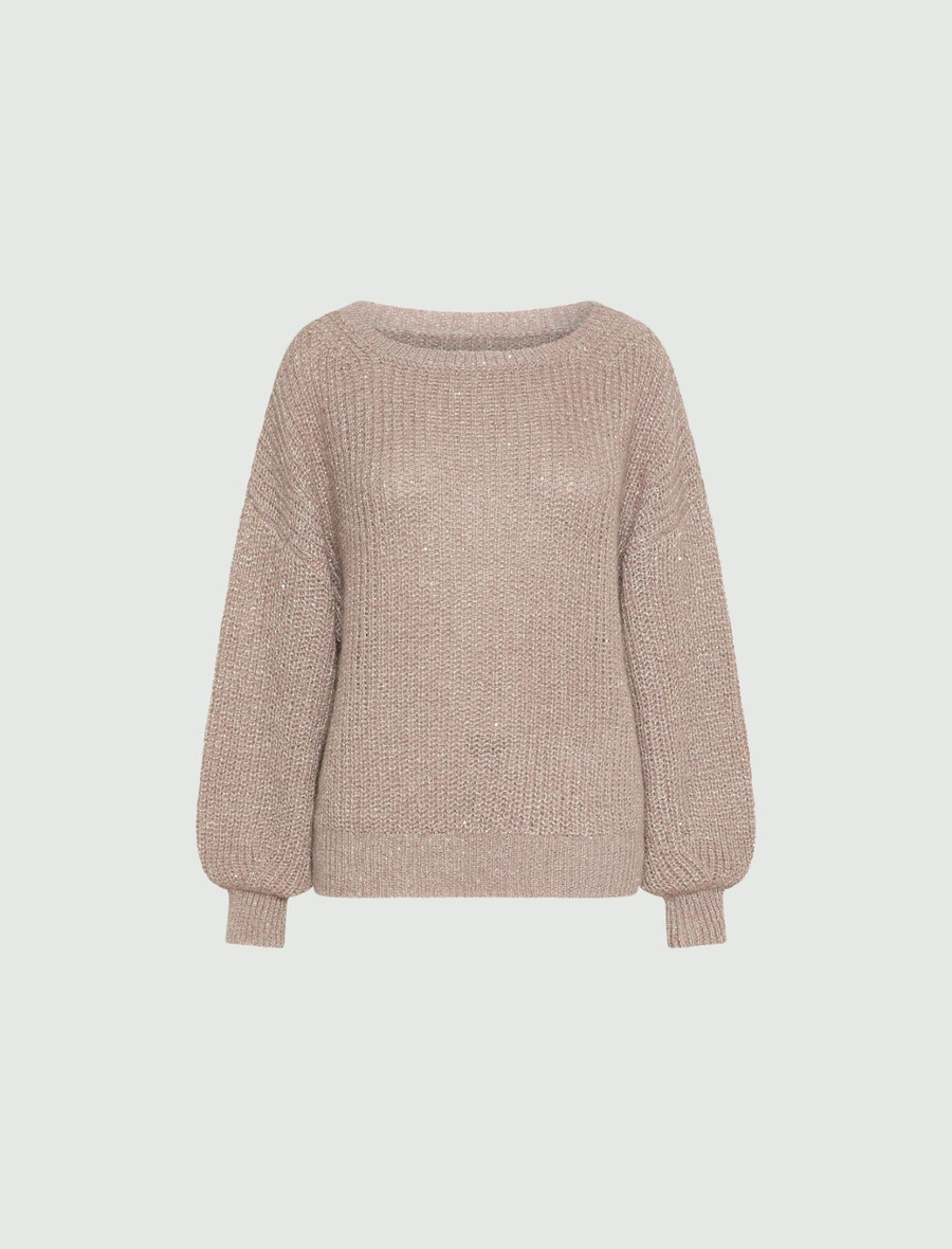 mit mikropailletten verzierter pullover aus mohairmischung - cognac