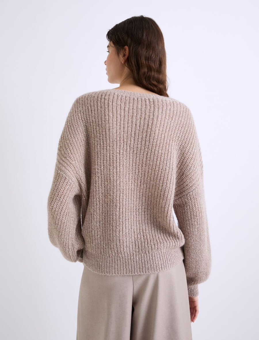 mit mikropailletten verzierter pullover aus mohairmischung - cognac