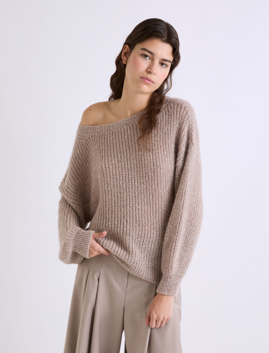 mit mikropailletten verzierter pullover aus mohairmischung - cognac