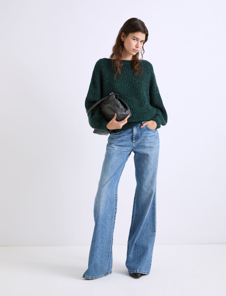 pullover aus mohairmischung mit mikropailletten – flaschengrÜn