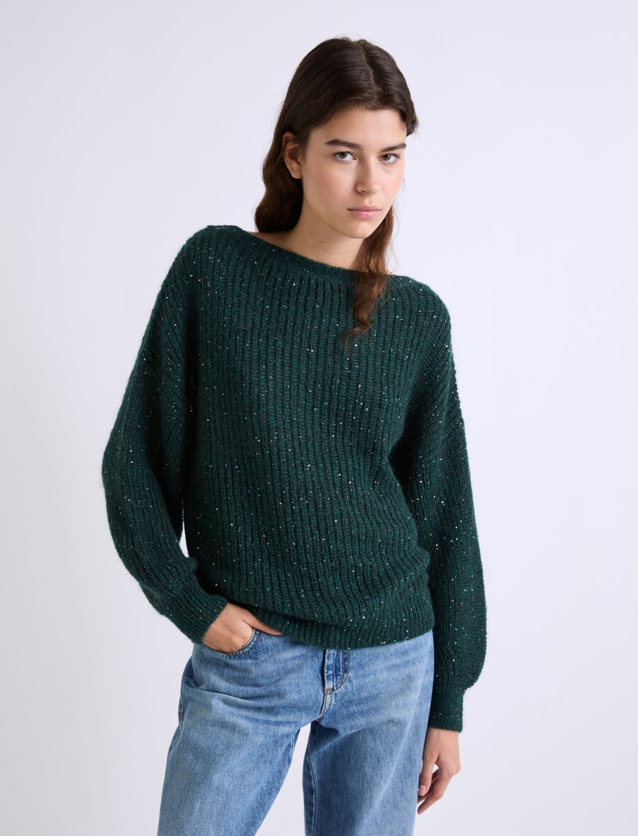 pullover aus mohairmischung mit mikropailletten – flaschengrÜn
