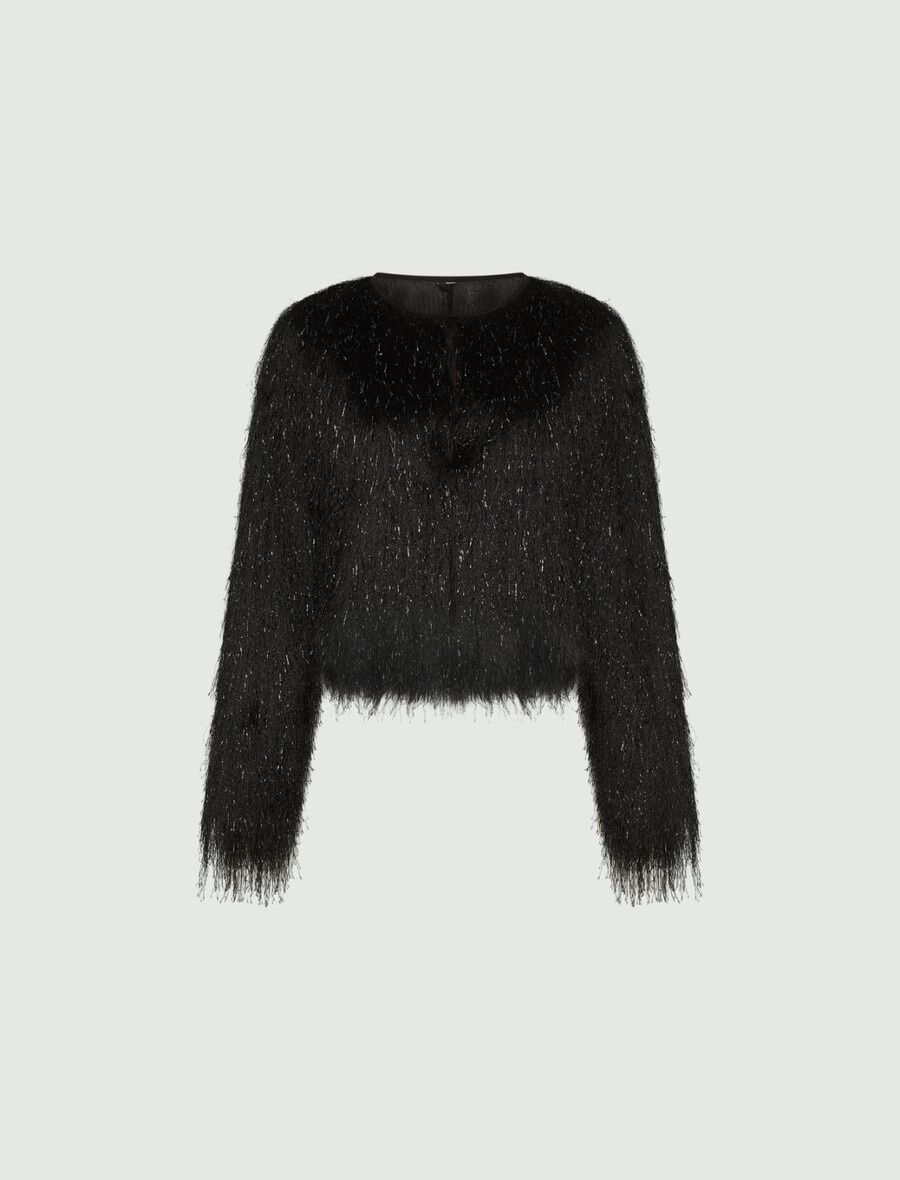 fransen-strickjacke aus jersey – schwarz