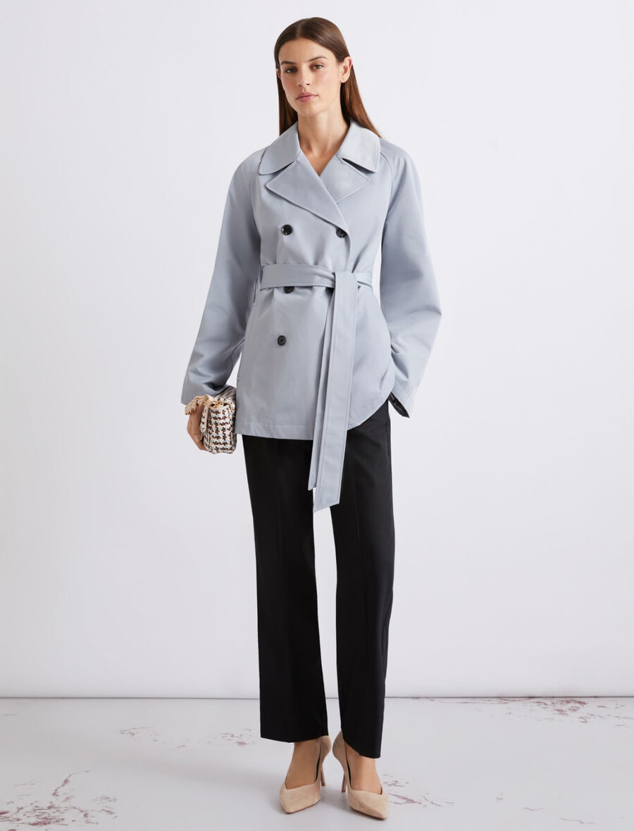technischer trenchcoat aus baumwolle – hellblau