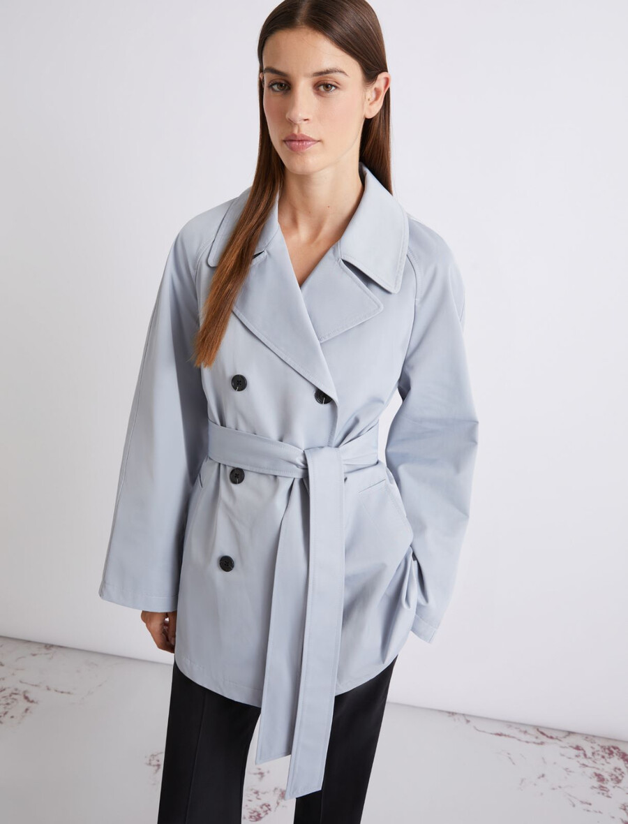 technischer trenchcoat aus baumwolle – hellblau