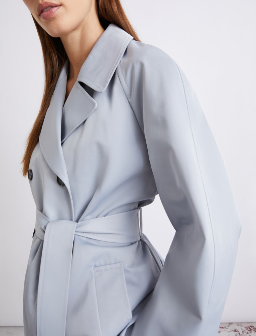 technischer trenchcoat aus baumwolle – hellblau