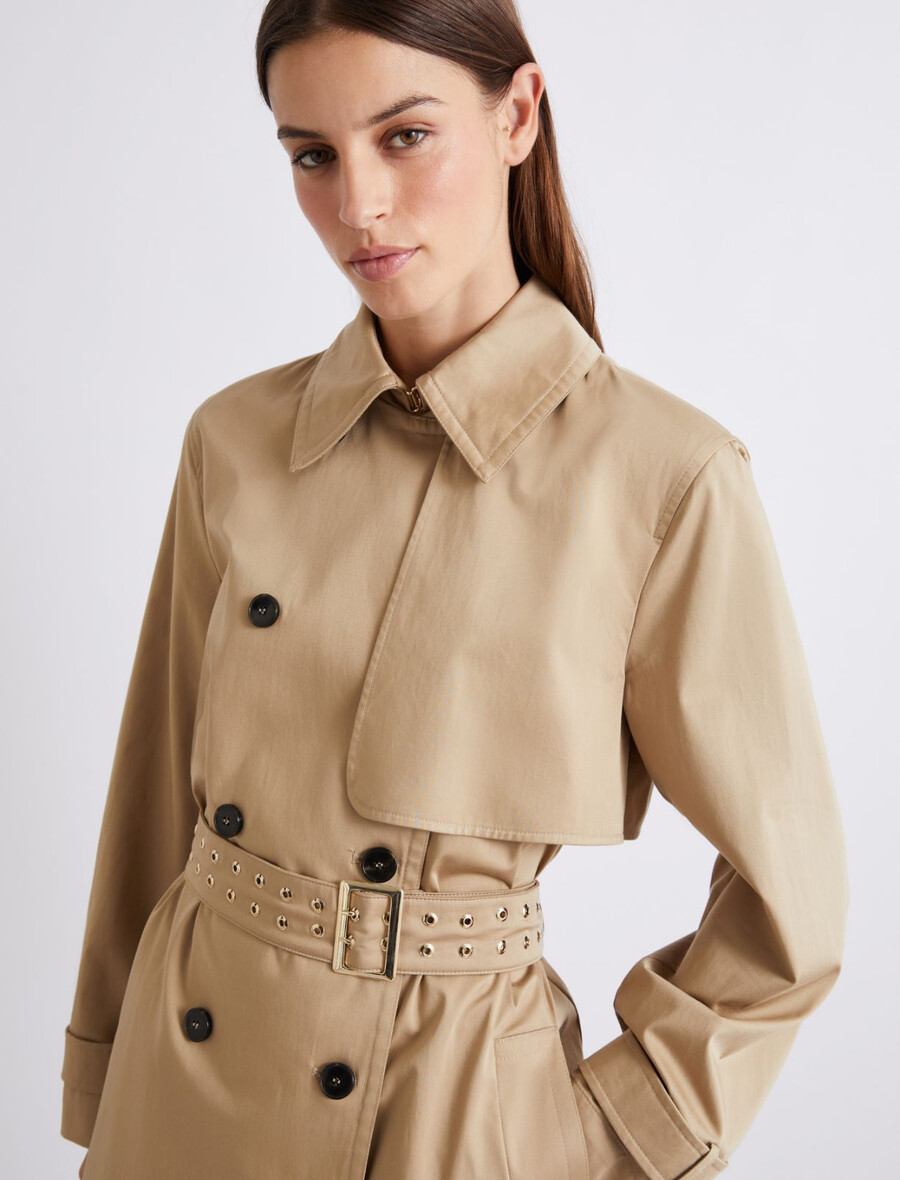 trenchcoat aus baumwollsatin – natur