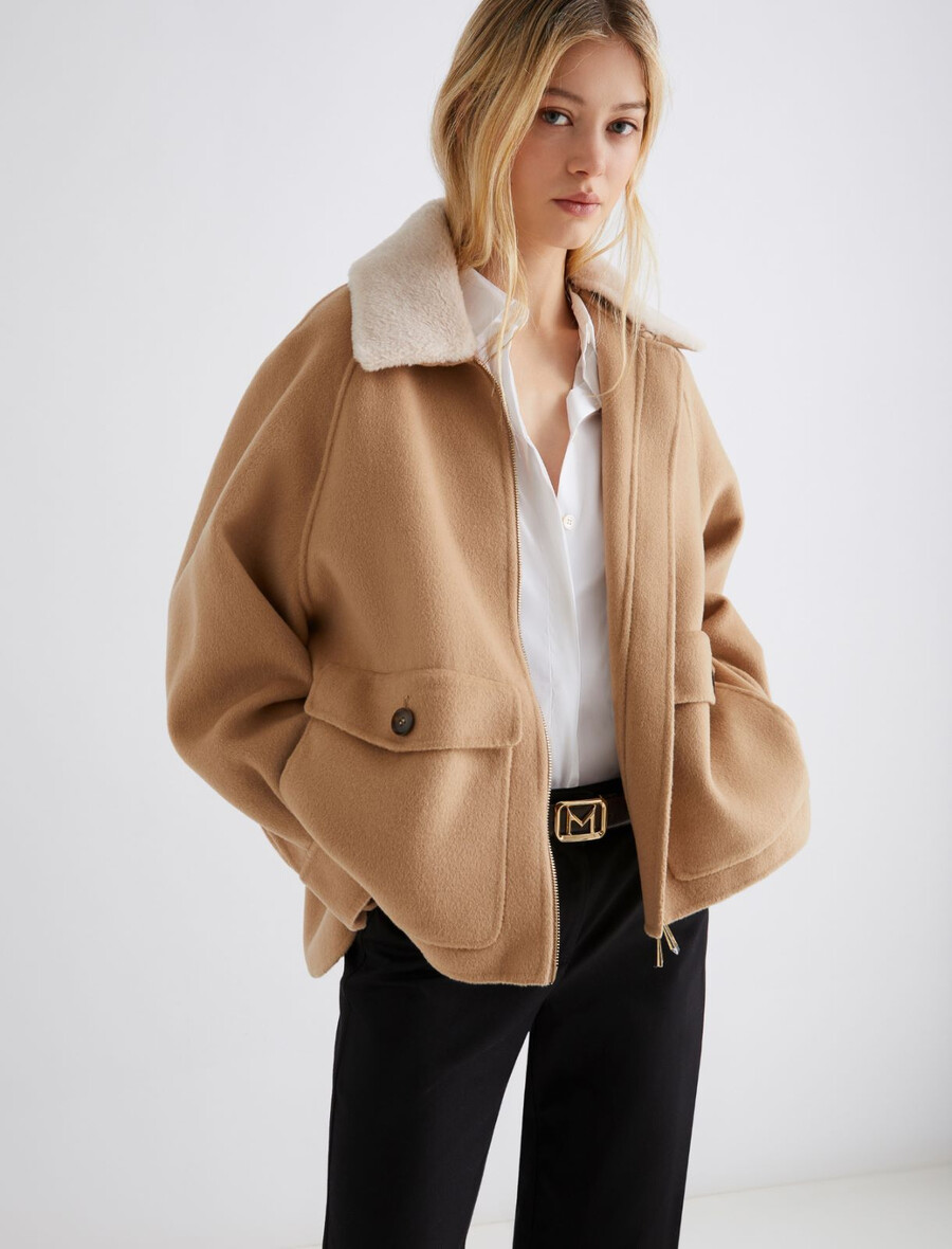 schwere doppelseitige jacke aus wollmischgewebe - camel