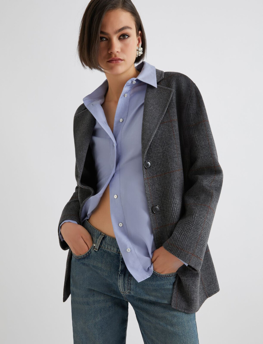 doppelseitige schwere jacke aus reiner wolle - grau