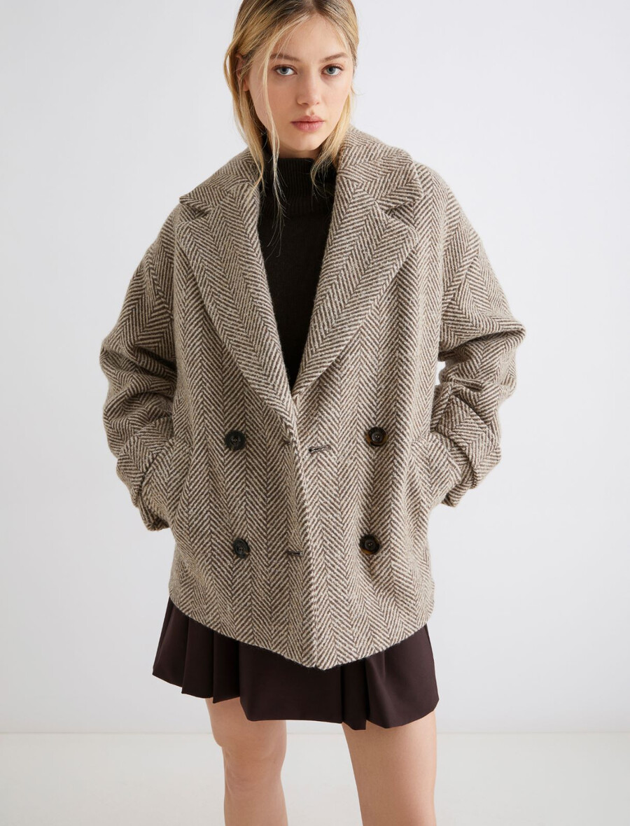 schwere gerade geschnittene jacke aus wollmischgewebe - mud