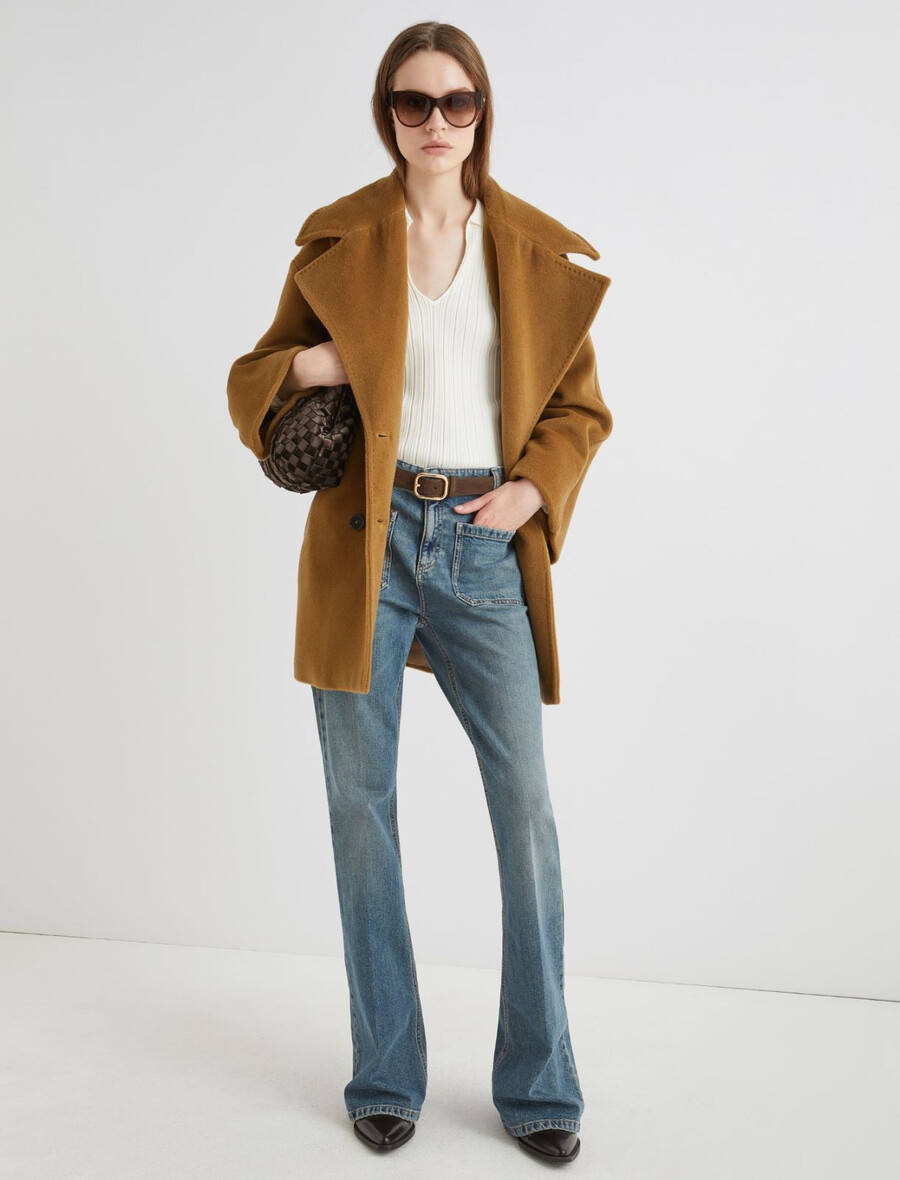 schwere zweireihige jacke aus reiner wolle – oliv