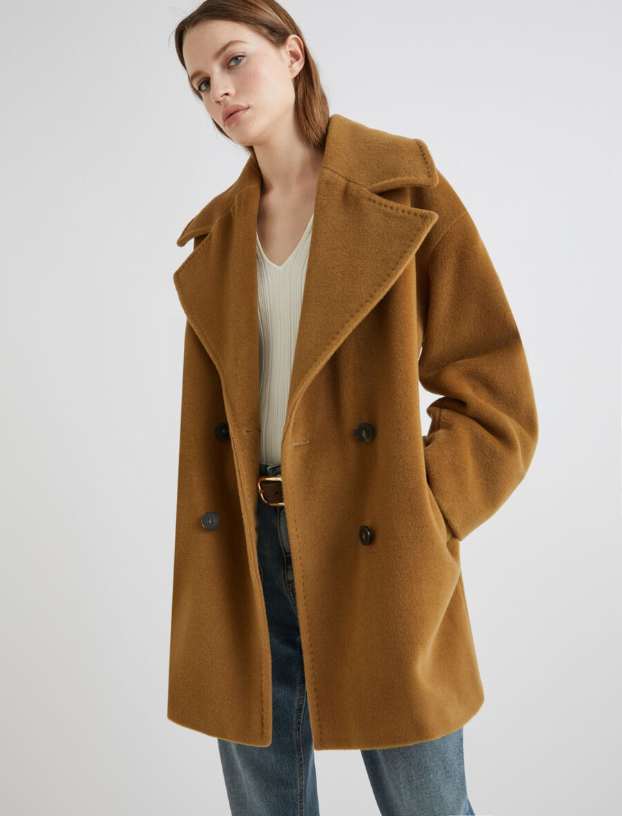 schwere zweireihige jacke aus reiner wolle – oliv