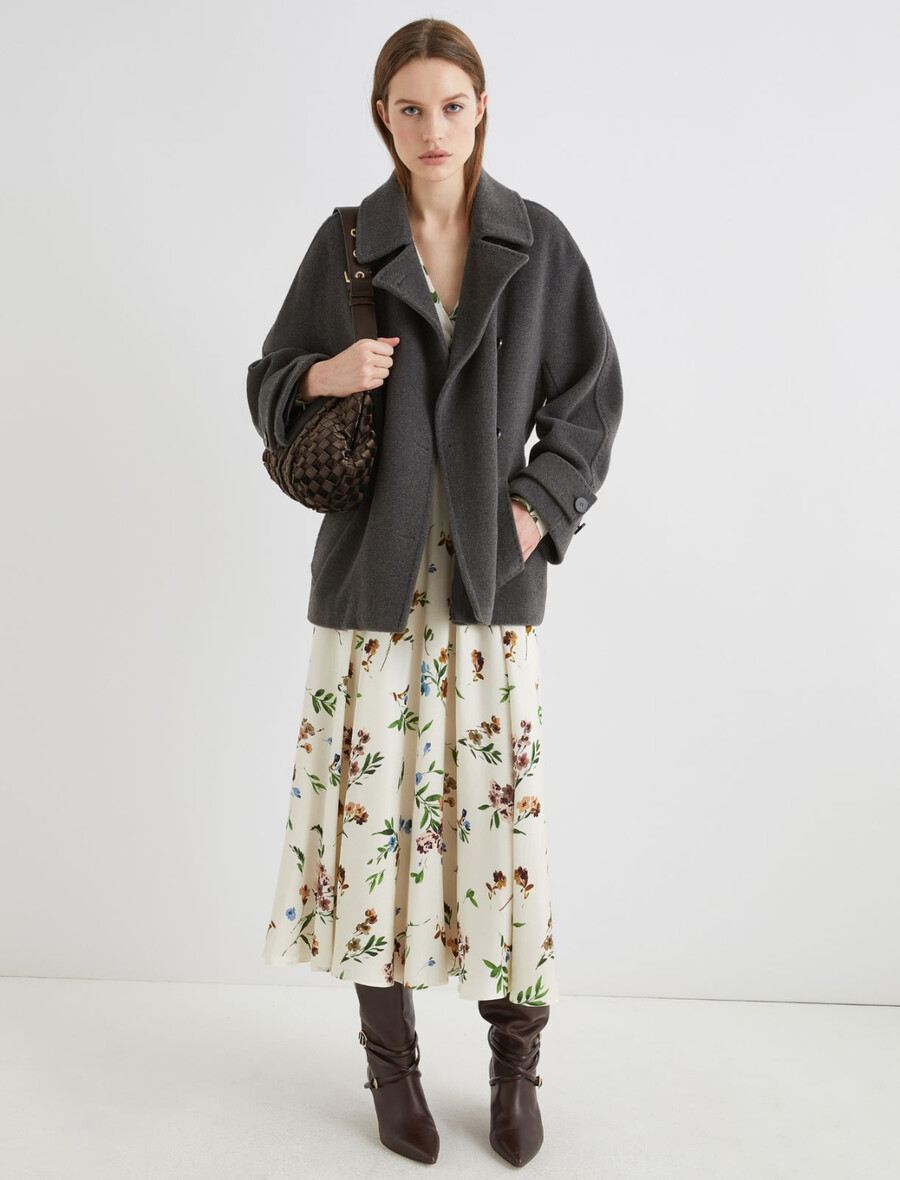 schwere jacke aus reiner wolle mit gürtel – melange grau