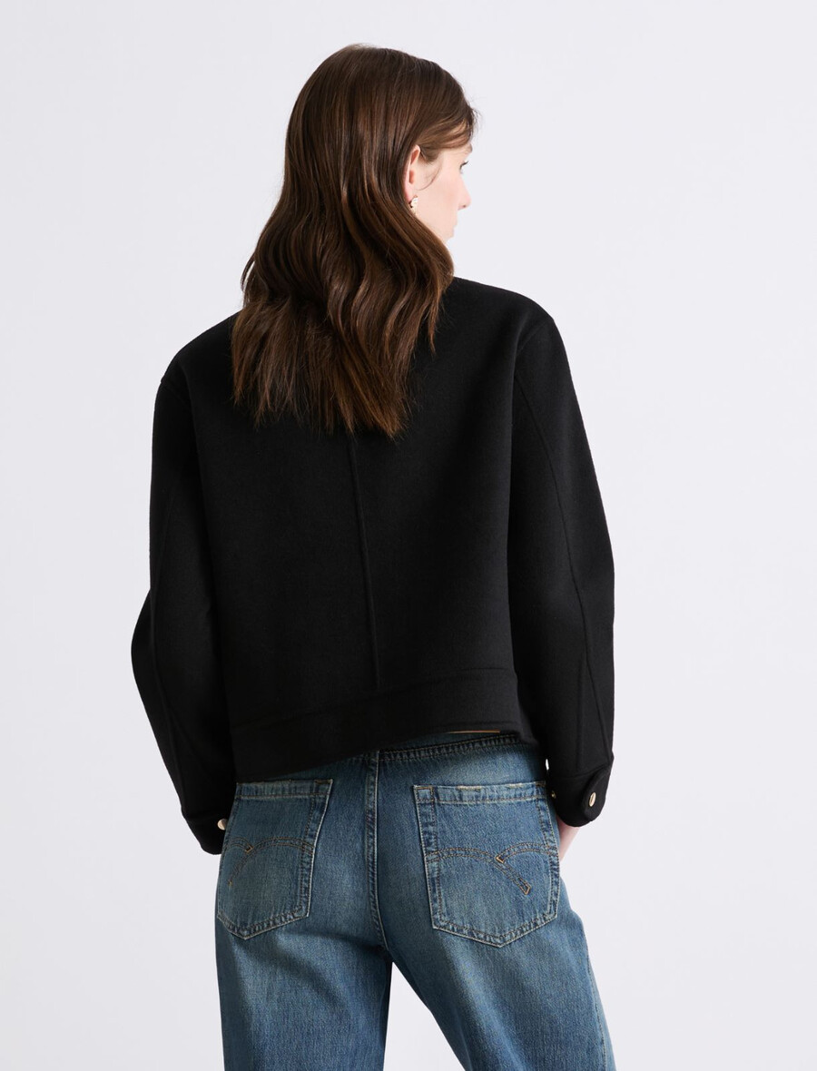 kurze doppellagige jacke aus wollmischgewebe – schwarz