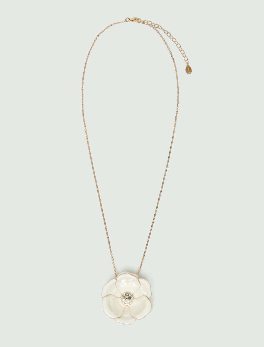 lange halskette mit emailleblume - weiss
