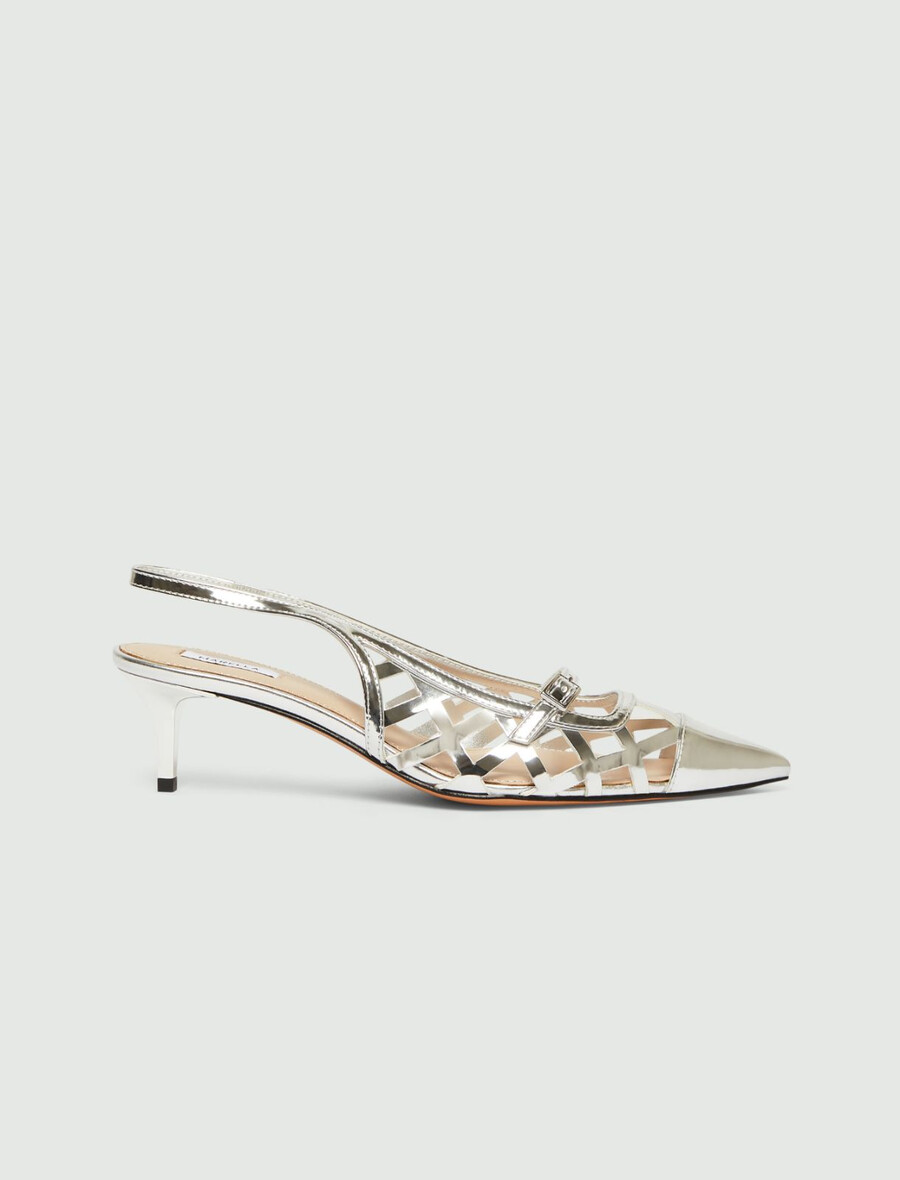 hochglanzpolierte laminierte slingbacks – silber