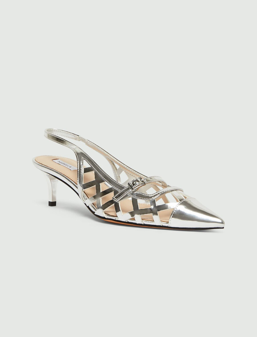 hochglanzpolierte laminierte slingbacks – silber