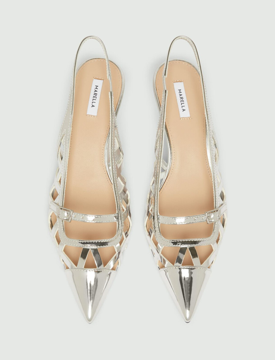hochglanzpolierte laminierte slingbacks – silber