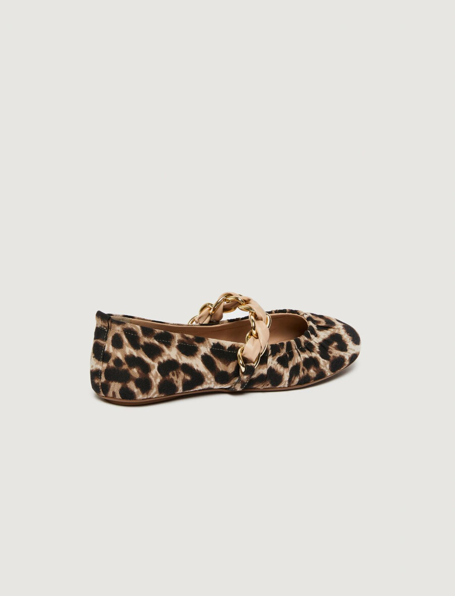 ballerinas aus stoff mit tiermuster und gewebten kettendetails – beige-schatten