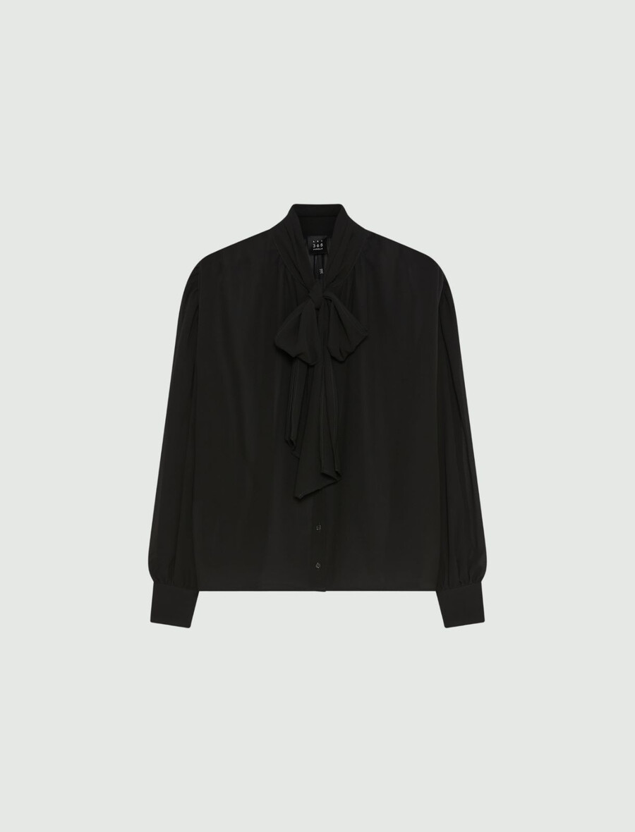 bluse aus crêpe-georgette mit bindeband – schwarz