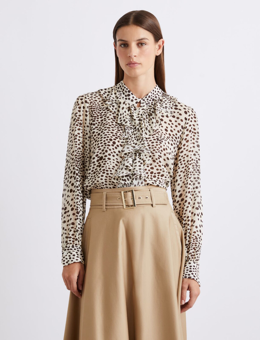gerafftes georgette-hemd – creme