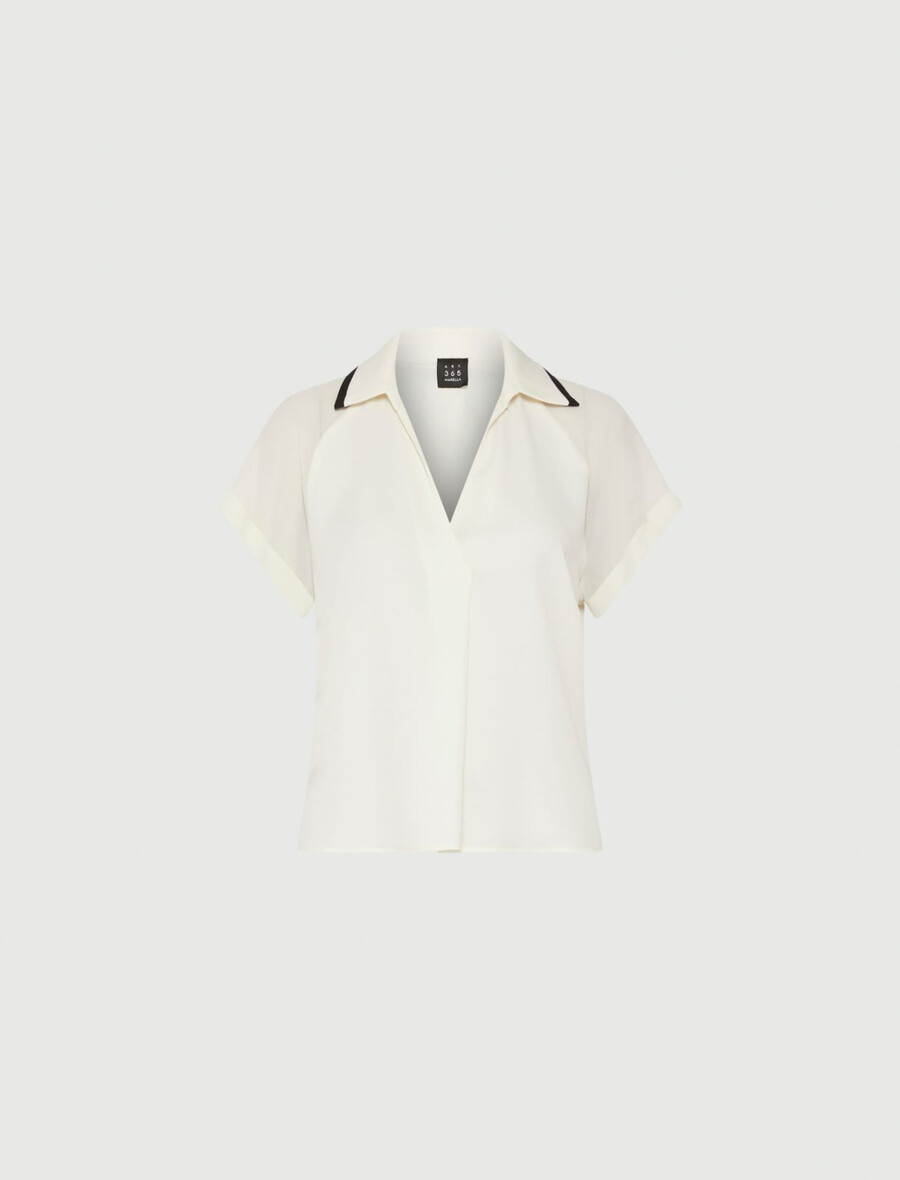 poloshirt aus satin - wolle weiss