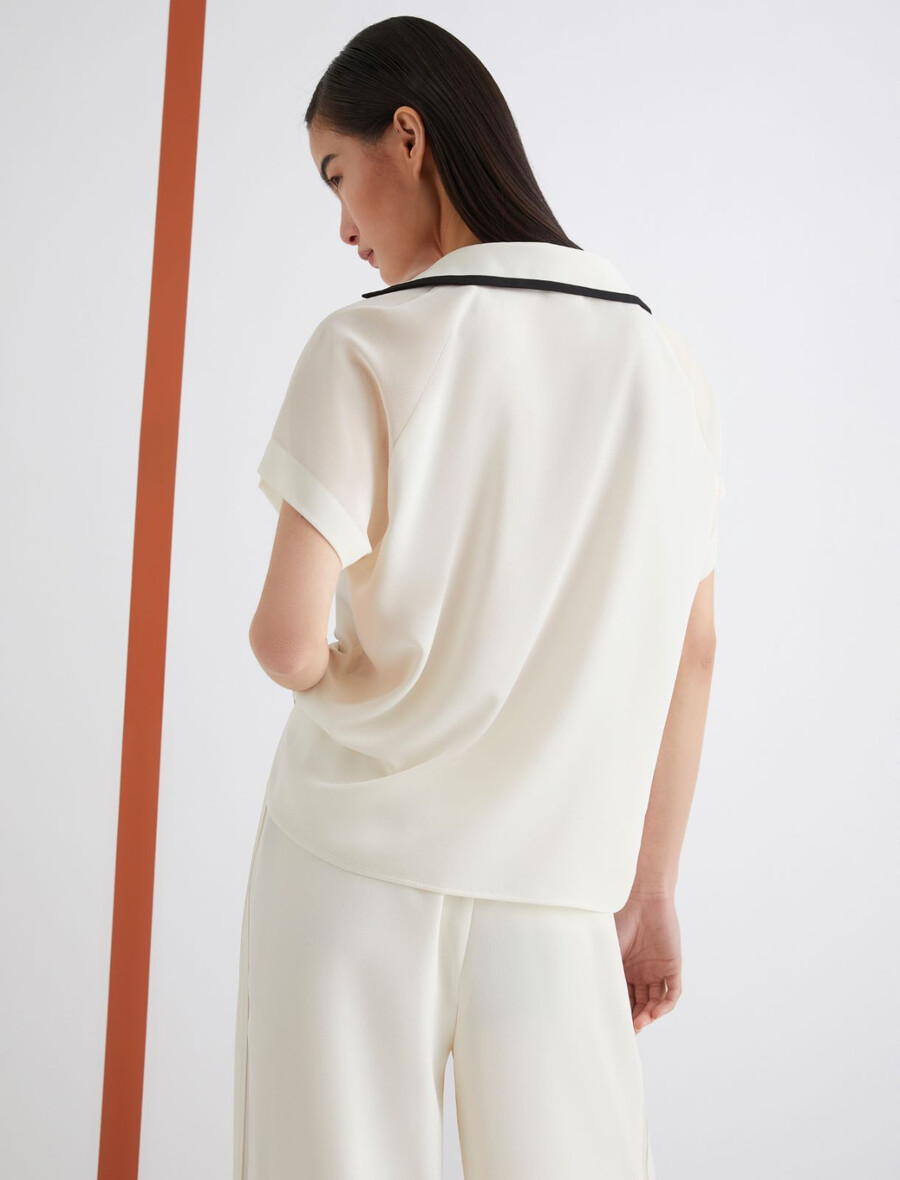poloshirt aus satin - wolle weiss