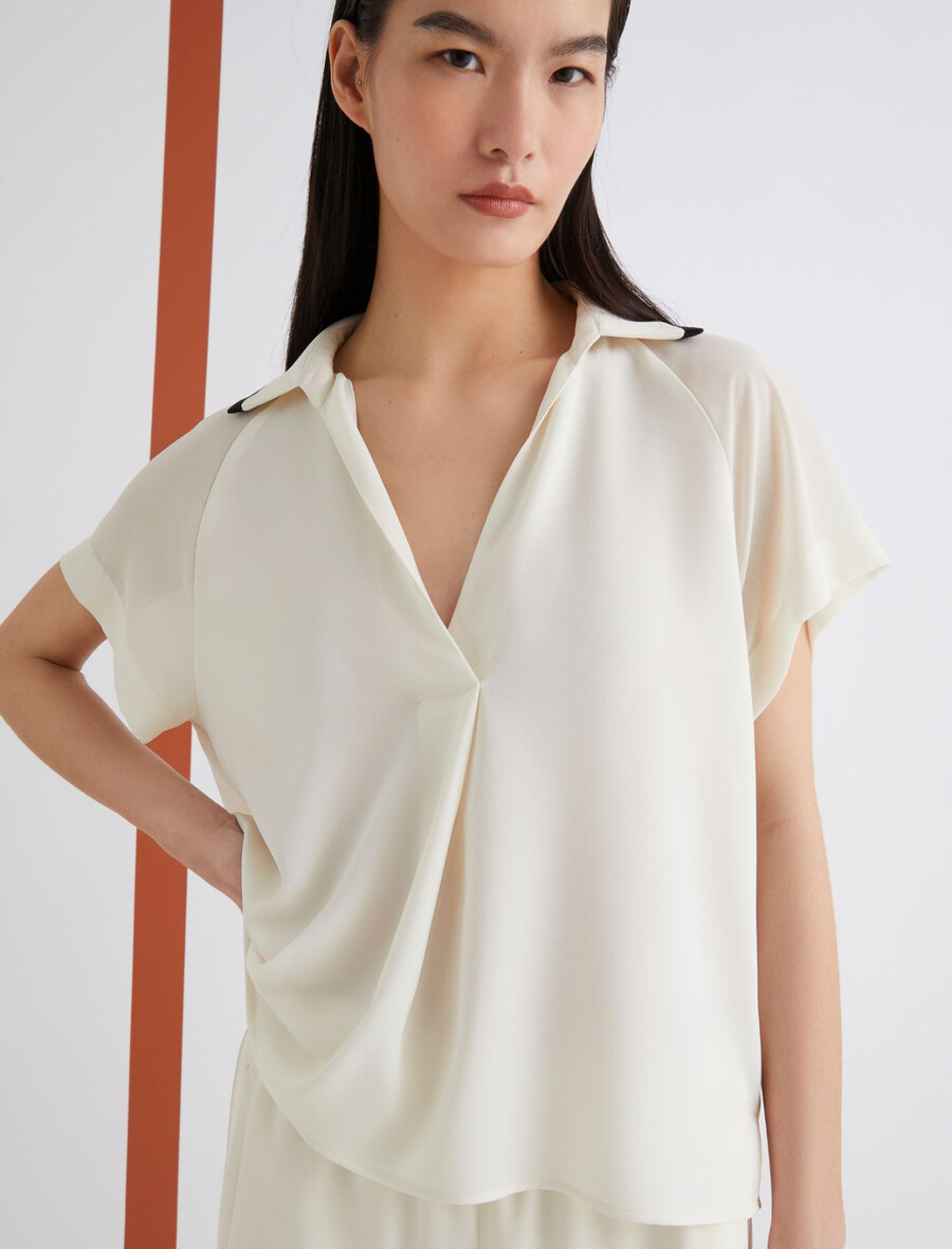 poloshirt aus satin - wolle weiss