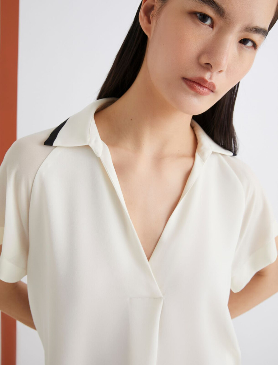 poloshirt aus satin - wolle weiss