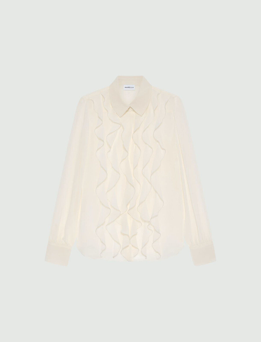 rüschenbluse aus georgette - weiss