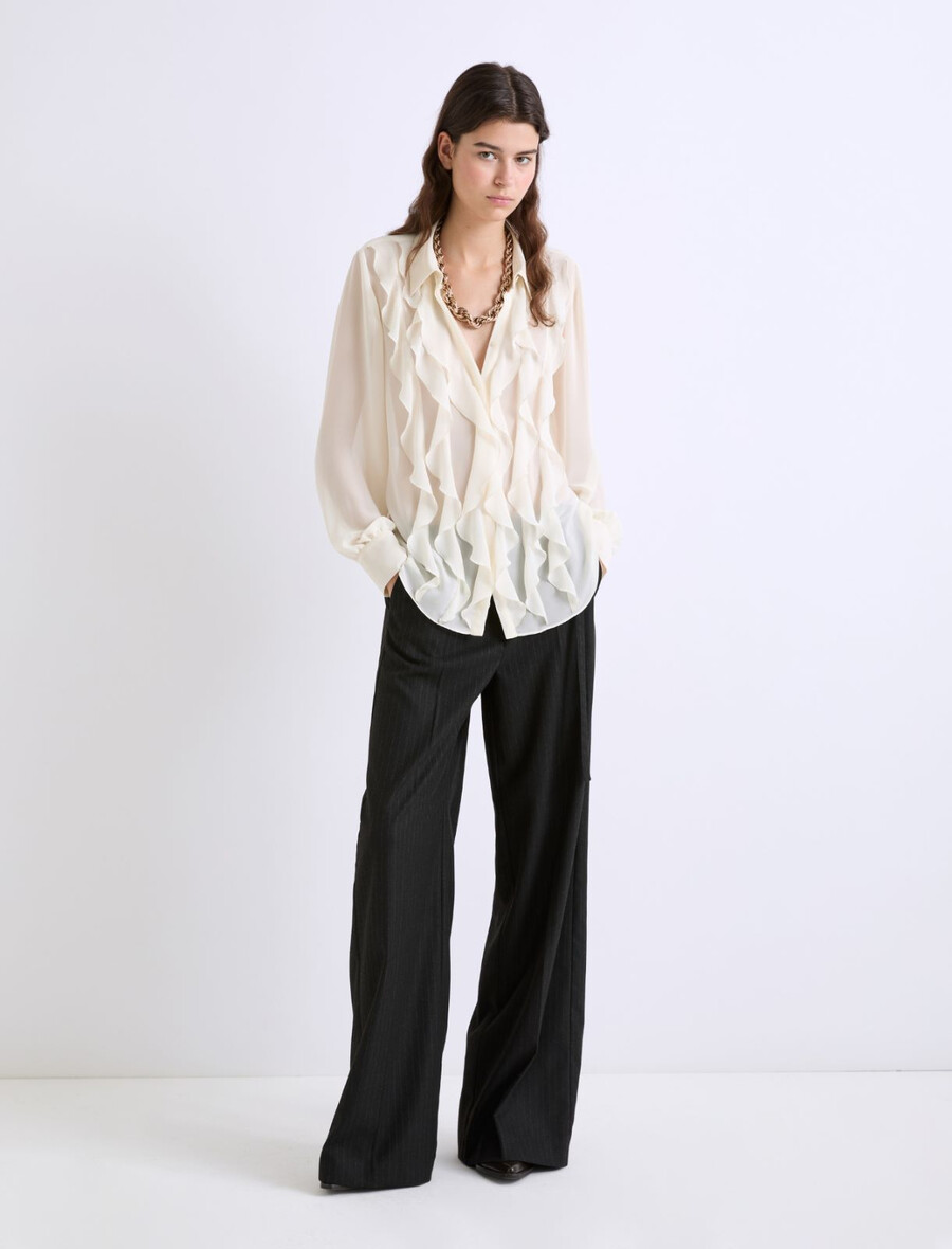 rüschenbluse aus georgette - weiss