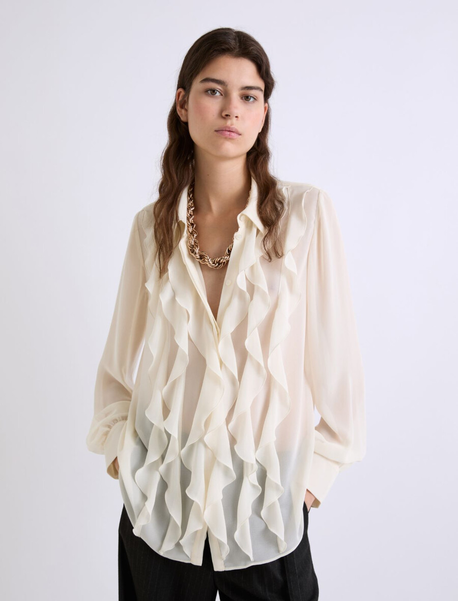 rüschenbluse aus georgette - weiss