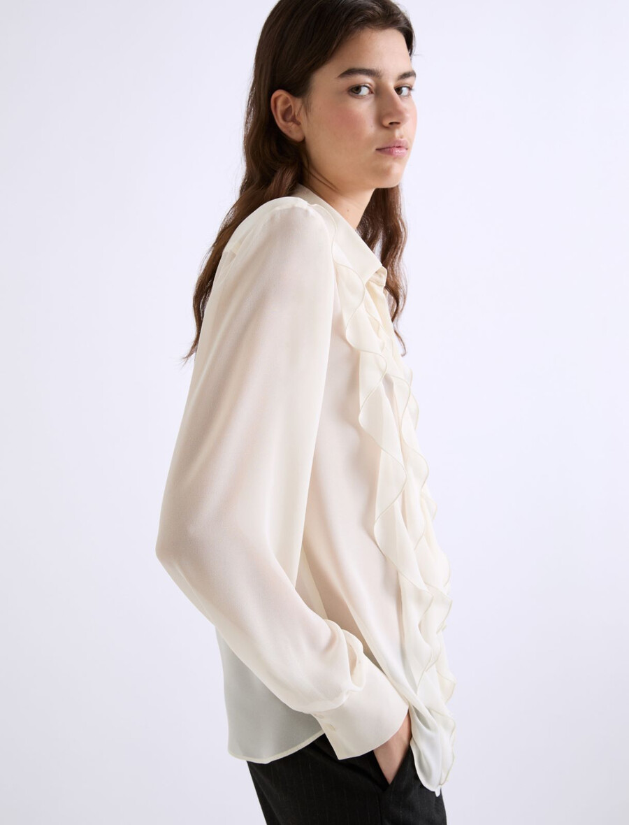 rüschenbluse aus georgette - weiss