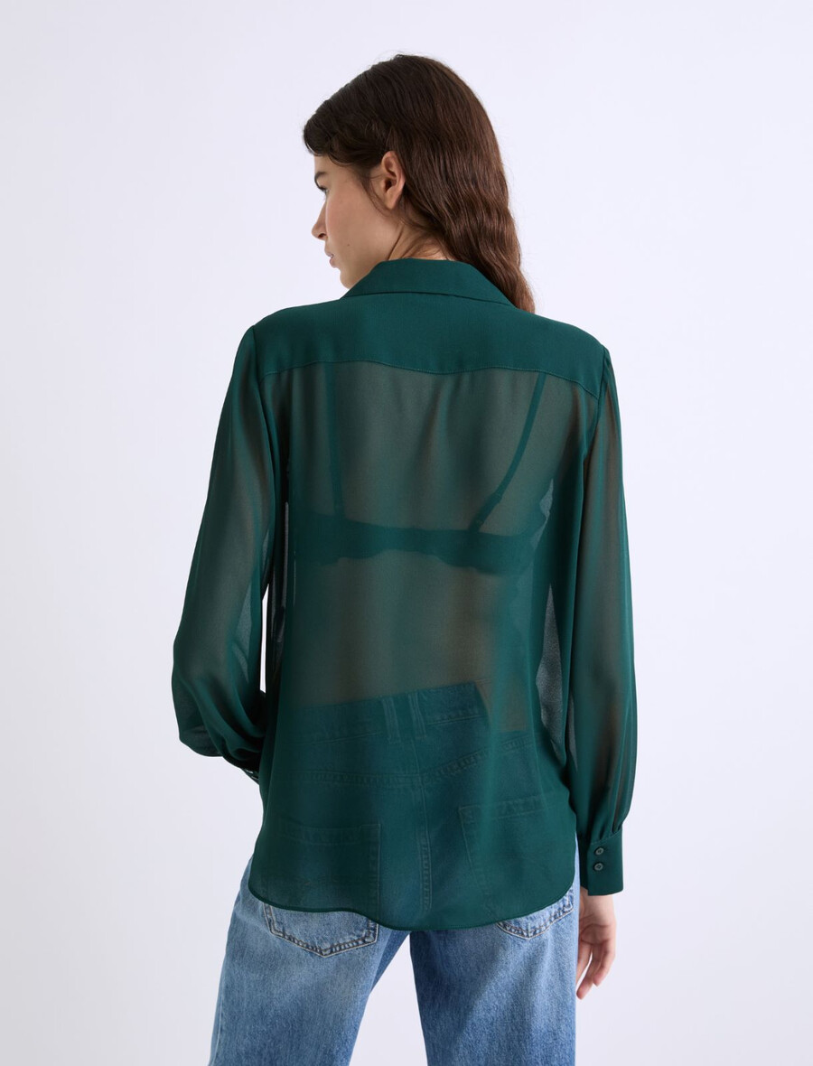 rüschenbluse aus georgette – dunkelgrÜn