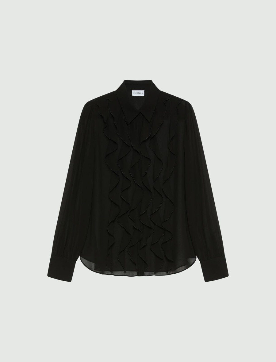 rüschenbluse aus georgette – schwarz
