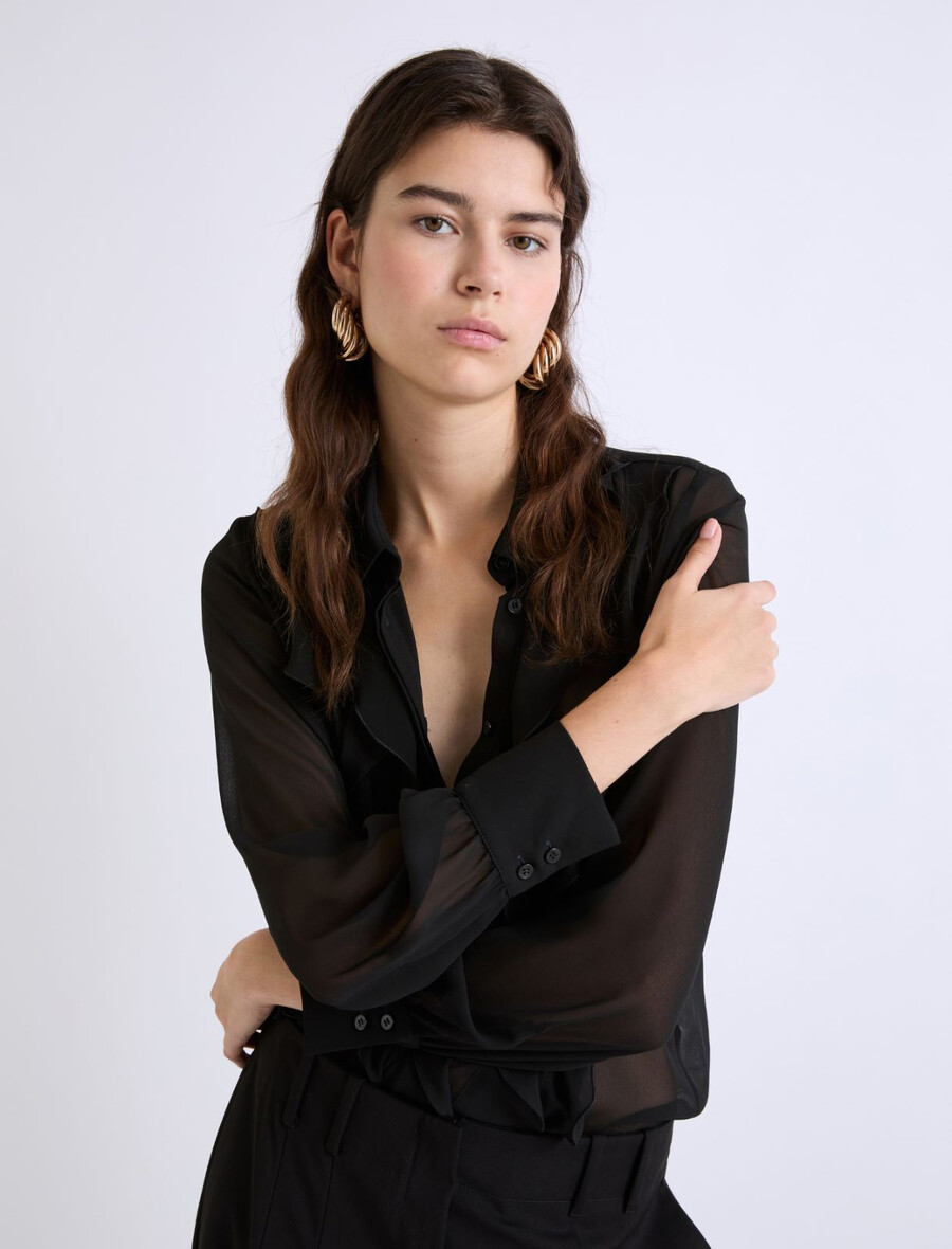 rüschenbluse aus georgette – schwarz
