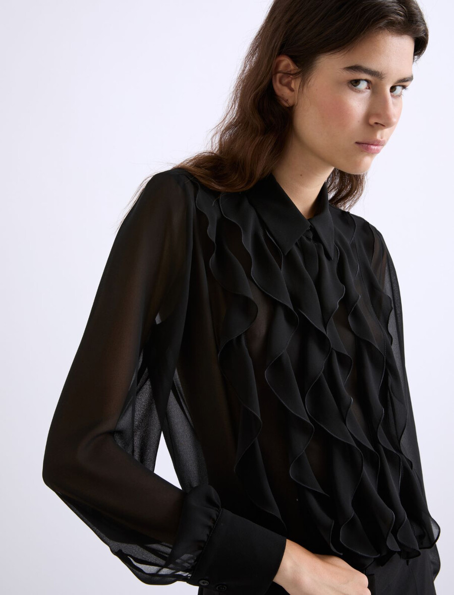 rüschenbluse aus georgette – schwarz