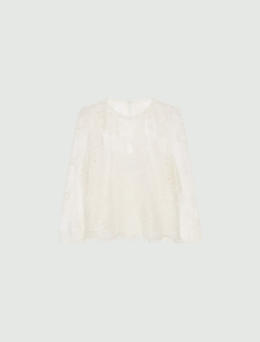 bluse aus chantilly-spitze – creme