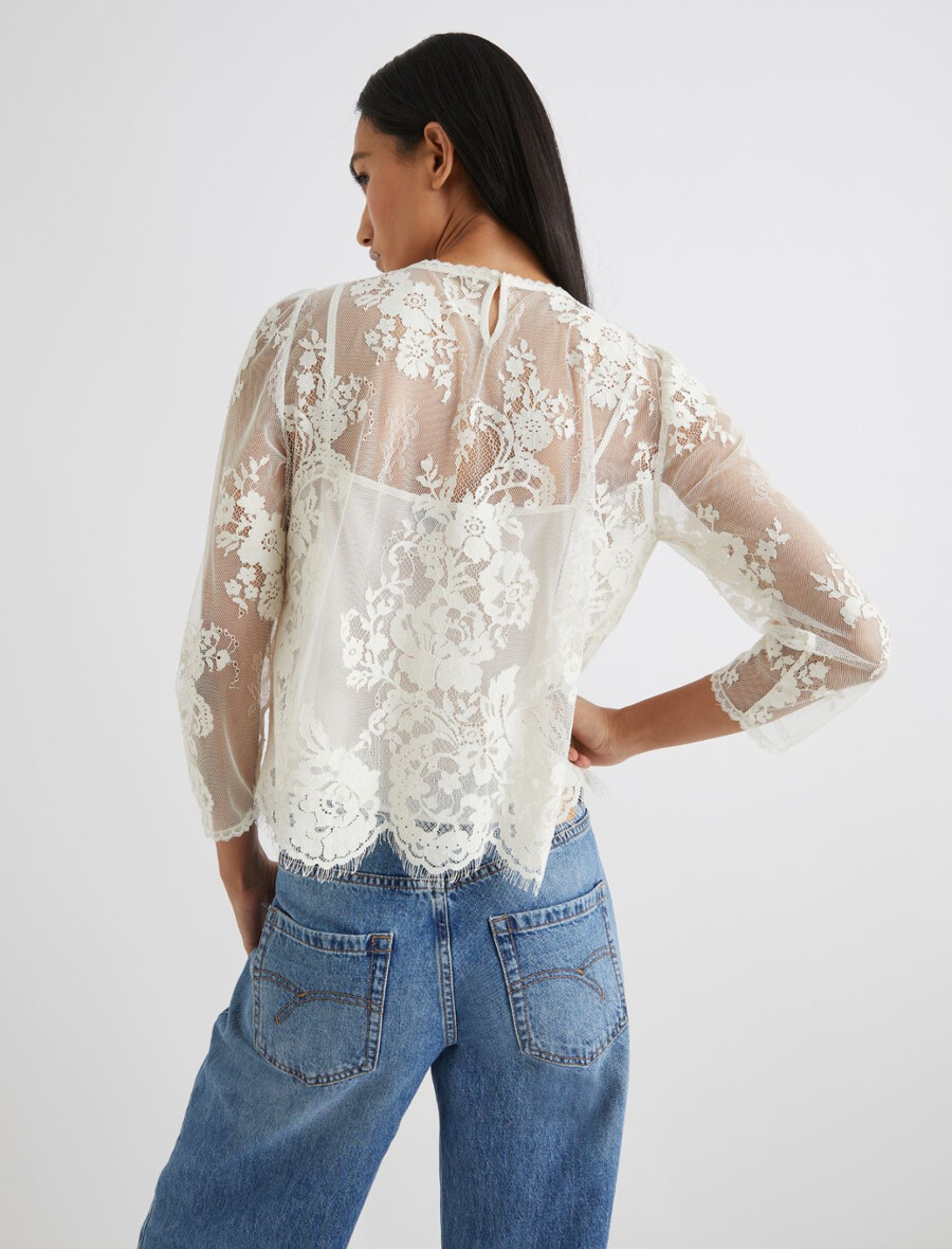 bluse aus chantilly-spitze – creme