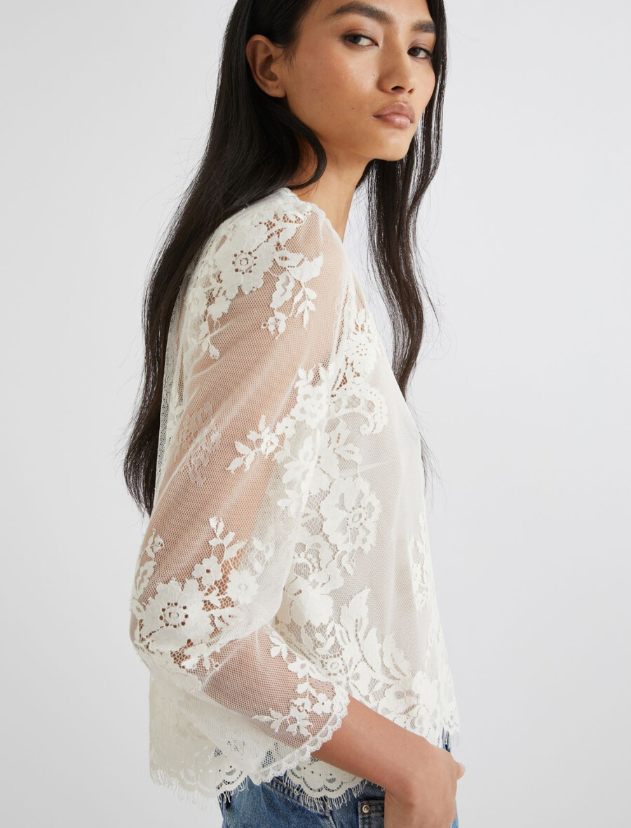 bluse aus chantilly-spitze – creme