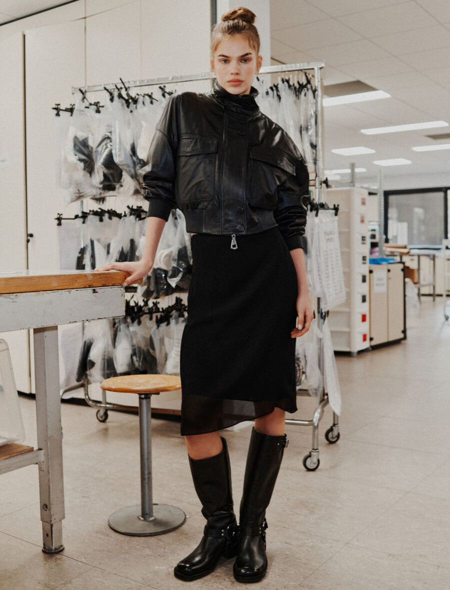 georgette-bleistiftrock - schwarz