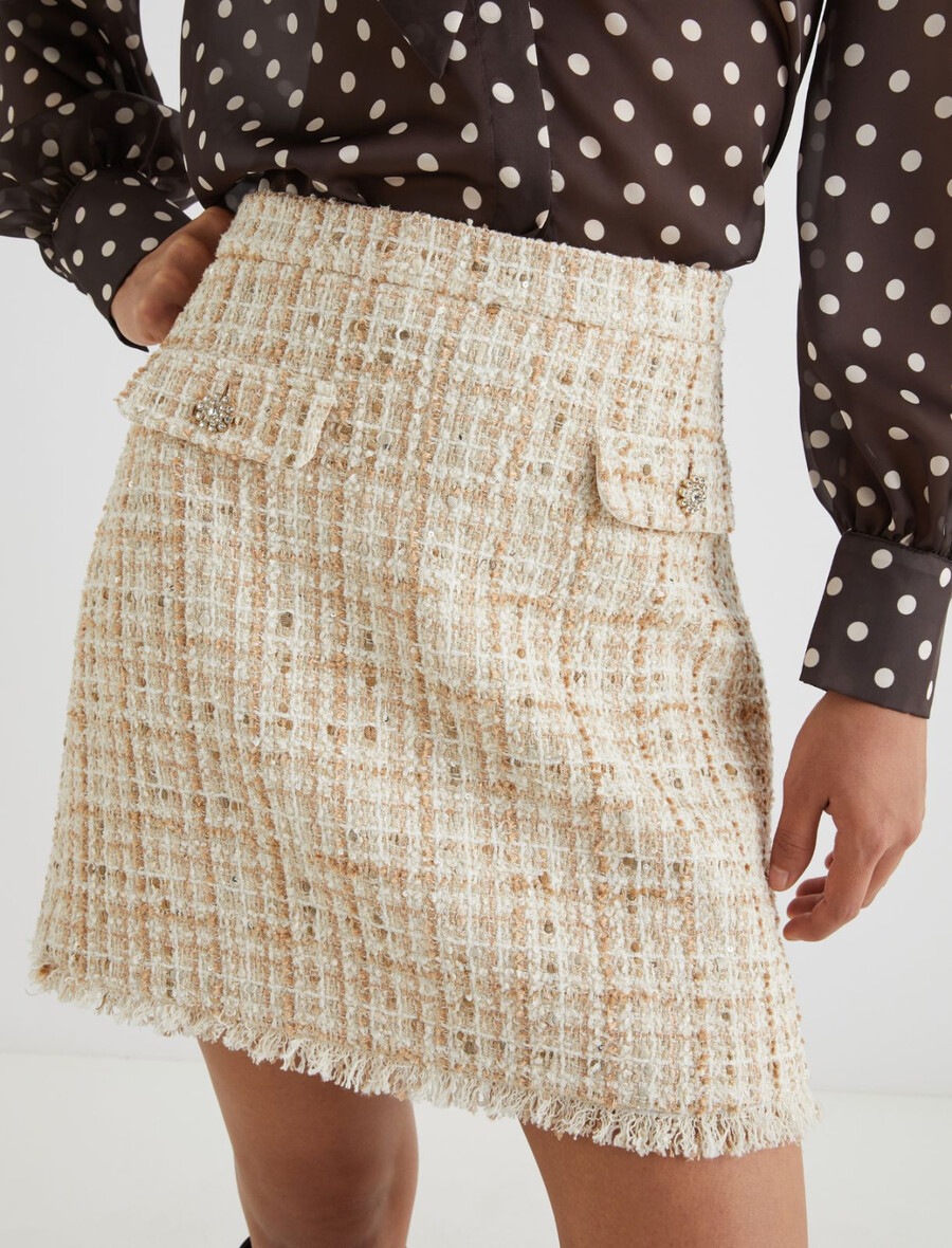 paillettenbesetzter lamé-minirock – beige
