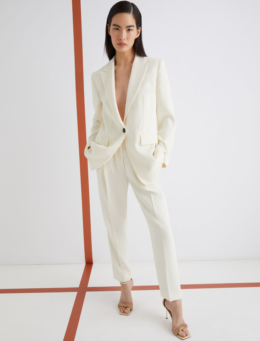 einreihiger envers-satin-blazer - wolle weiss
