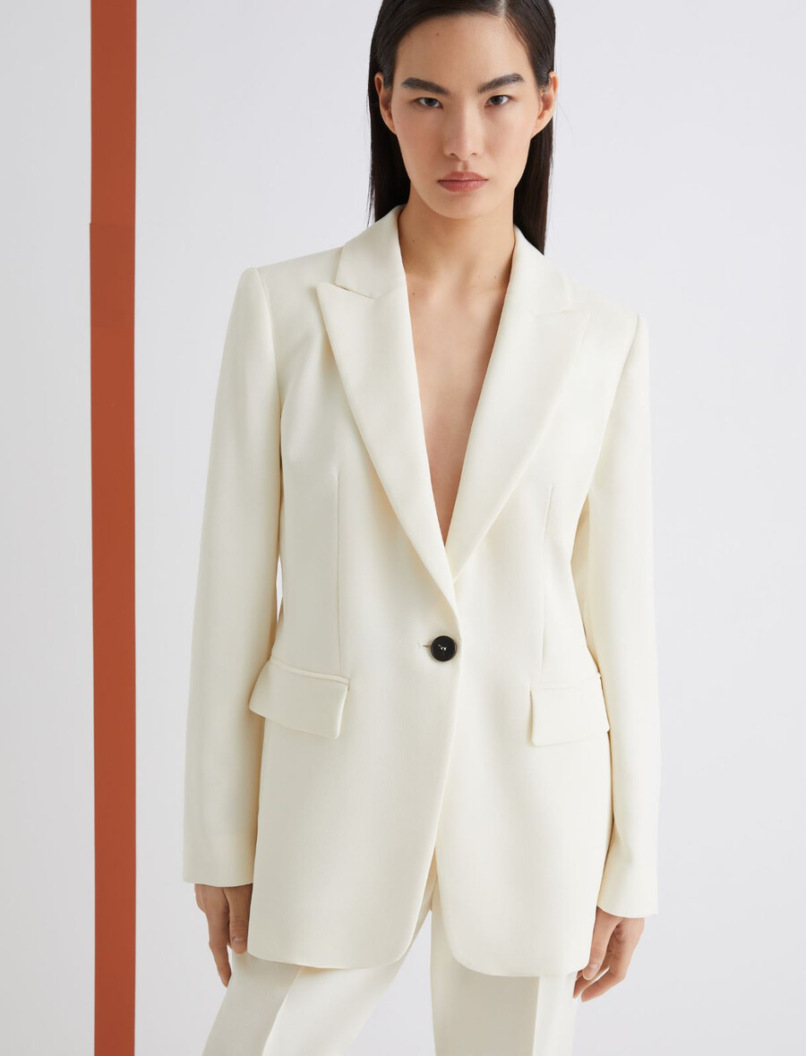 einreihiger envers-satin-blazer - wolle weiss