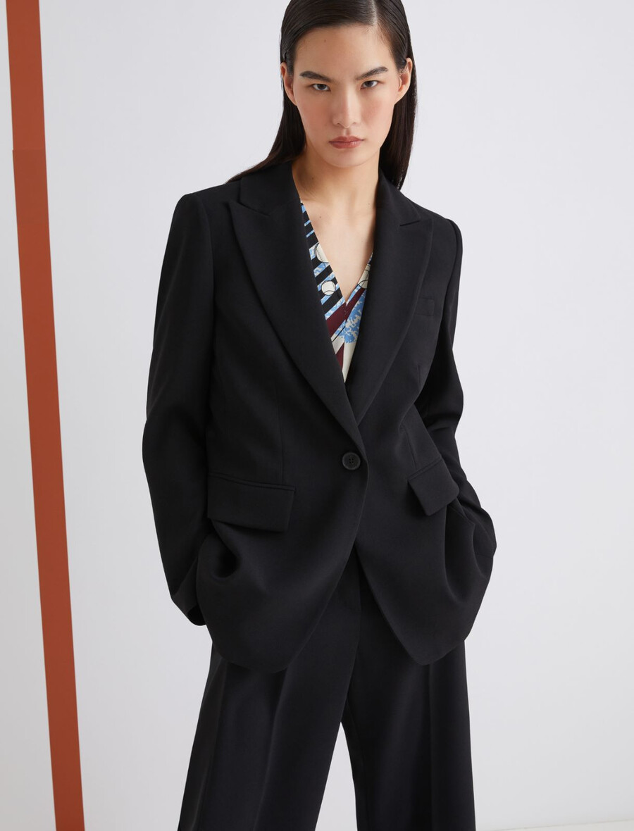 einreihiger envers-satin-blazer – schwarz