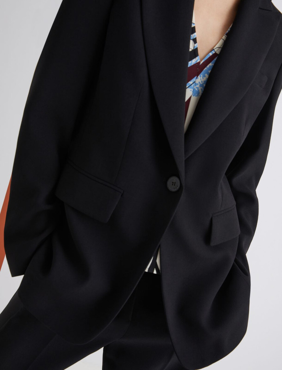 einreihiger envers-satin-blazer – schwarz