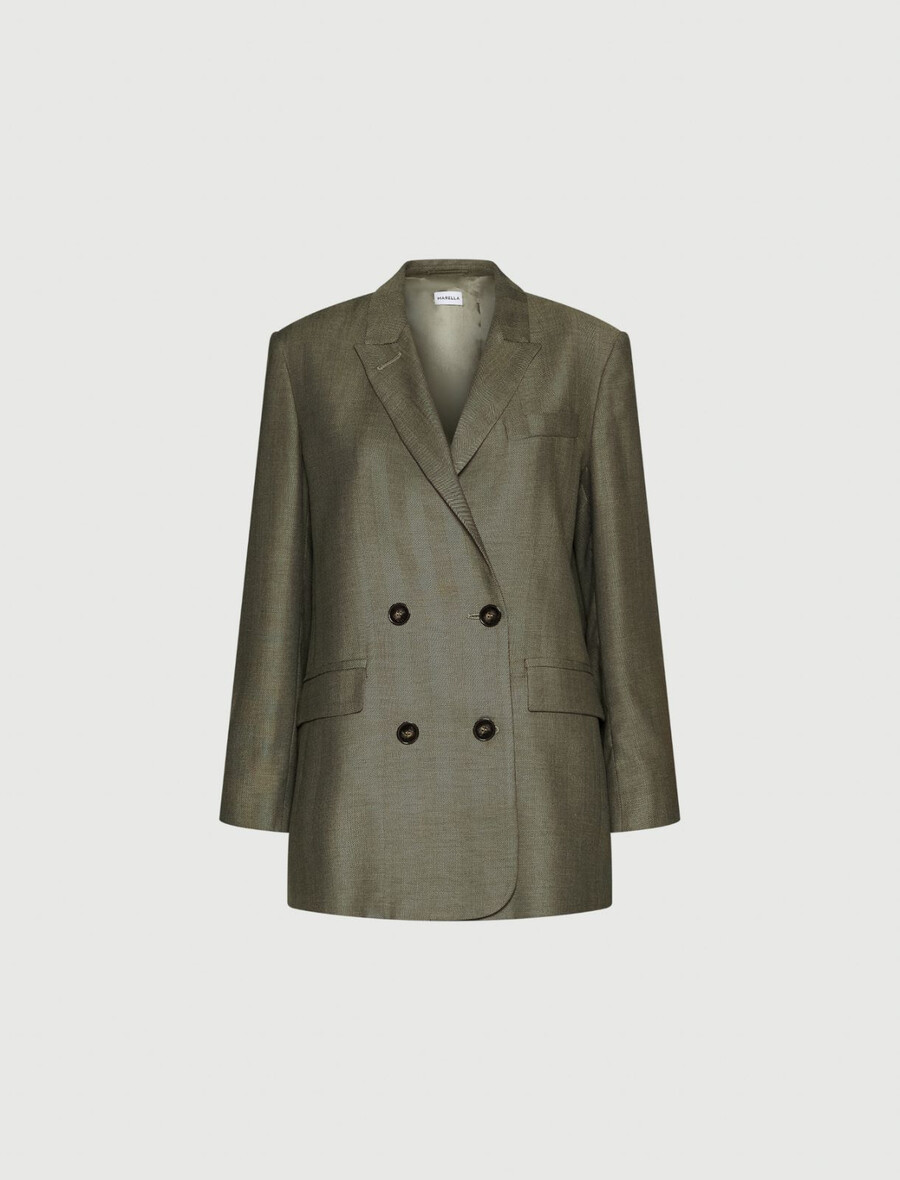 zweireihiger fließender twill-blazer – kaki