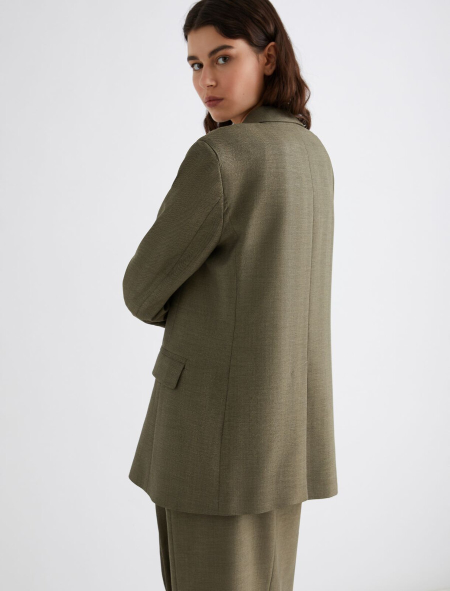 zweireihiger fließender twill-blazer – kaki