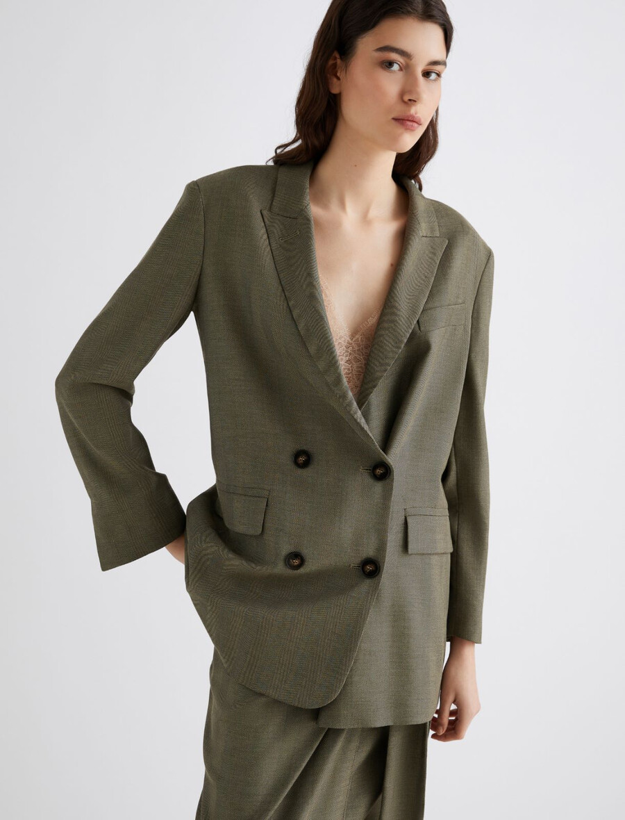 zweireihiger fließender twill-blazer – kaki